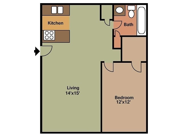 1 Bedroom Seminole Floor plan 2D