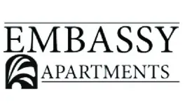 Logo for Embassy Apartments in Ozark, Missouri: the word “EMBASSY” in large uppercase serif letters centered above a thin horizontal line, with “APARTMENTS” in smaller uppercase serif letters below.