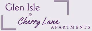 Logo for Glen Isle & Cherry Lane Apartments with purple stylized text on a light background, combining serif and script fonts.