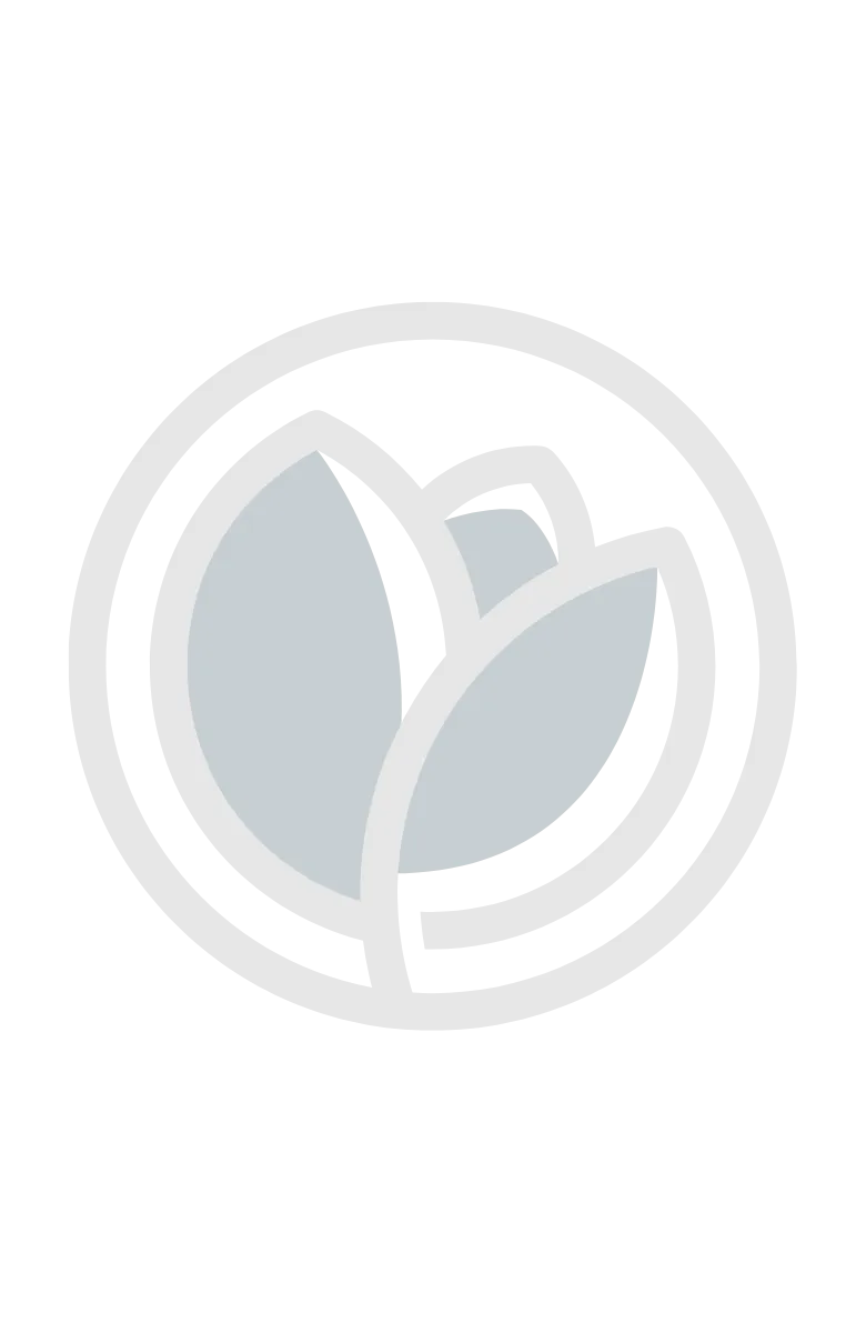 A minimalist, circular logo featuring a stylized flower bud with three overlapping petals. The petals are filled with a soft gray color, while the outlines and circular border are rendered in a light off-white line art style. The design has