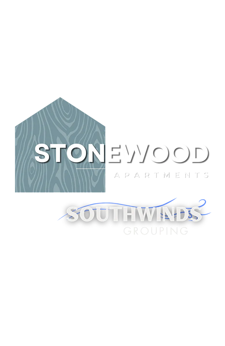 Elegant logo for Stonewood Apartments at Southwinds Grouping featuring a modern wood grain design.