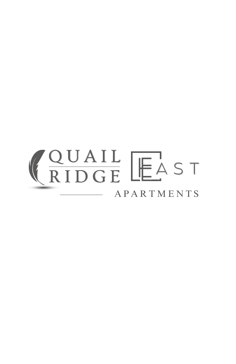 Elegant logo design of Quail Ridge East Apartments featuring a stylish feather and modern font.