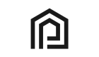 Modern black and white logo design featuring a stylized letter 'P' within a house outline, representing contemporary real estate branding.