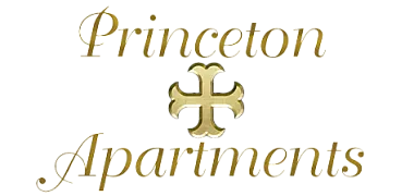Elegant Princeton Apartments logo with a classic design accent, featuring golden text and intricate emblem.