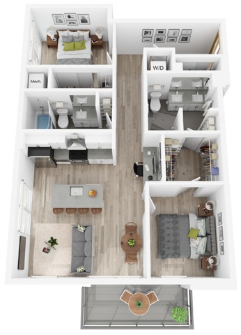Plan I | 2 bed, 2 bath