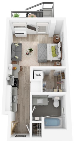 Plan W | studio, 1 bathroom