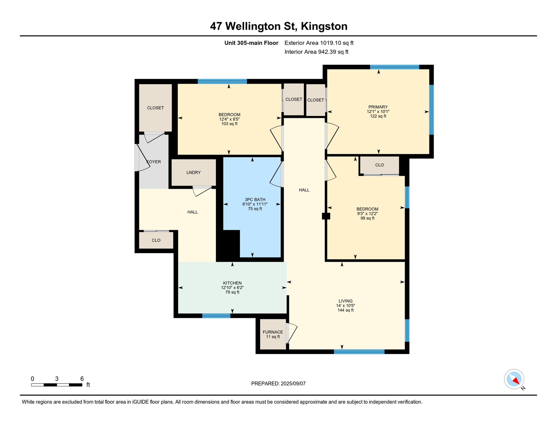 Inviting floor plan of 47 Wellington St, Kingston, showcasing a three-bedroom layout with a spacious living area, modern kitchen, and efficient 3-piece bath. Ideal for comfortable living with ample closet space and convenient laundry room.