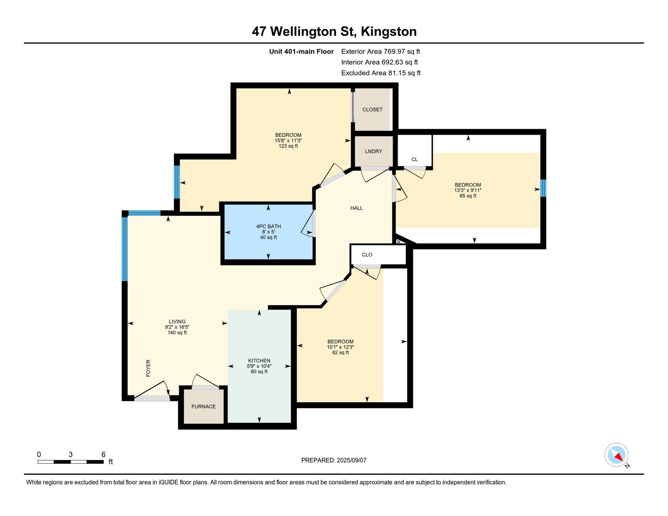 Charming apartment floor plan at 47 Wellington St, Kingston, featuring three bedrooms, a cozy living room, a modern kitchen, and a 4-piece bathroom.