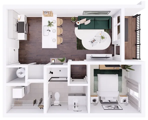 3D Floorplan - 535 Sqft