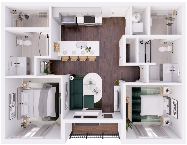 3D Floorplan - 920 Sqft