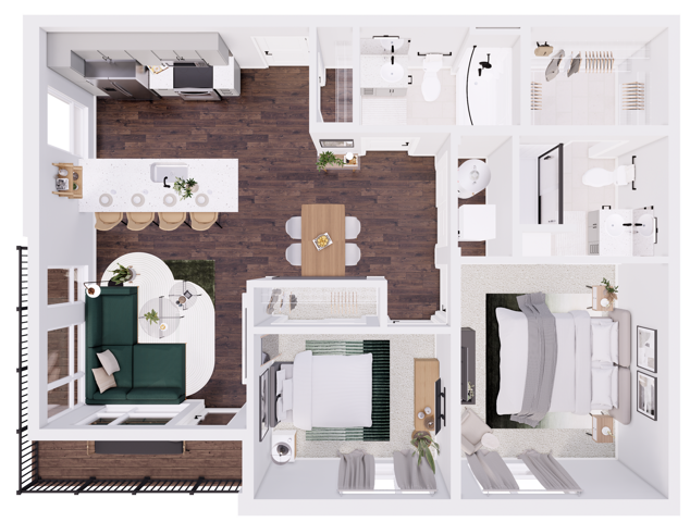 3D Floorplan - 929 Sqft