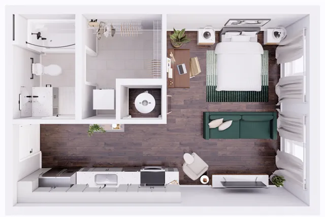3D Floorplan - 483 Sqft