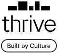 Thrive logo with text 'Built by Culture' beneath, featuring geometric design elements.
