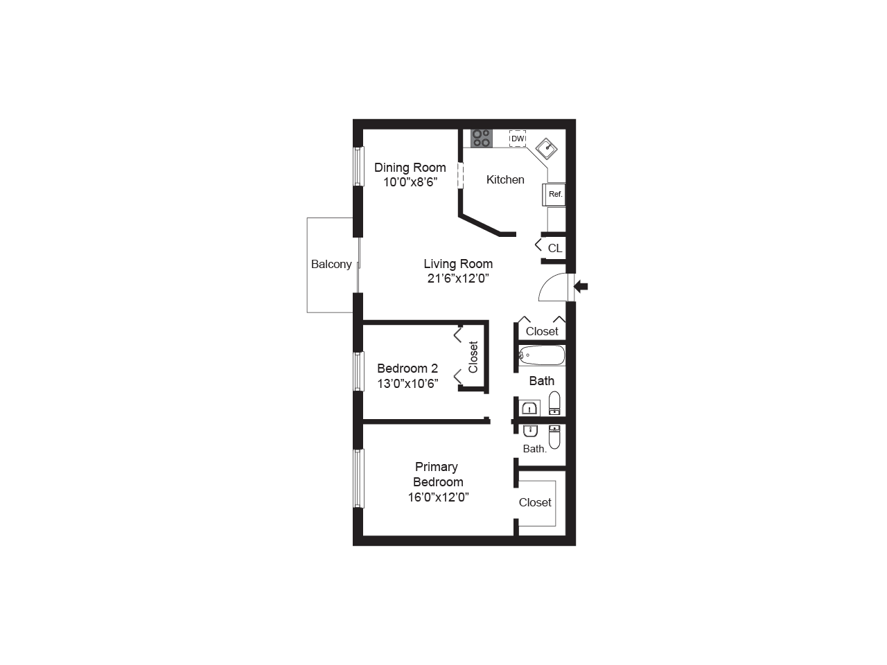2 bed 1.5 bath