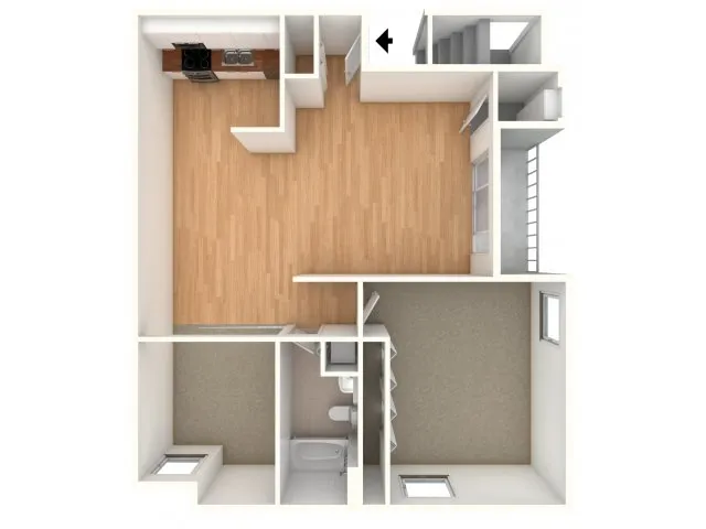 One bedroom with den floor plan