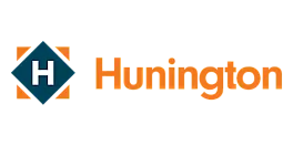 Huningtion logo featuring a stylized 'H' within a geometric design, complemented by bold orange typography.
