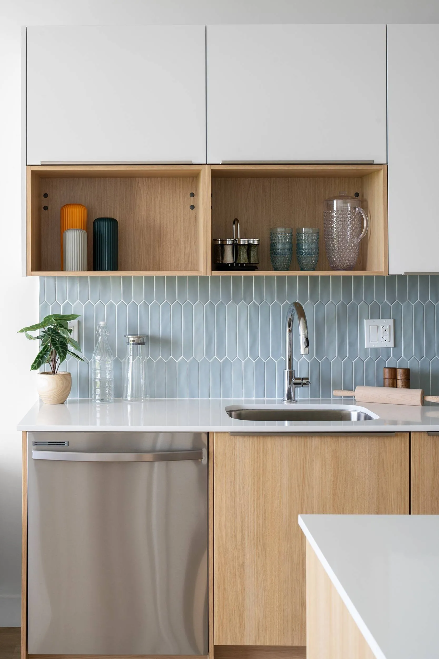Cabinets in modern apartment kitchen