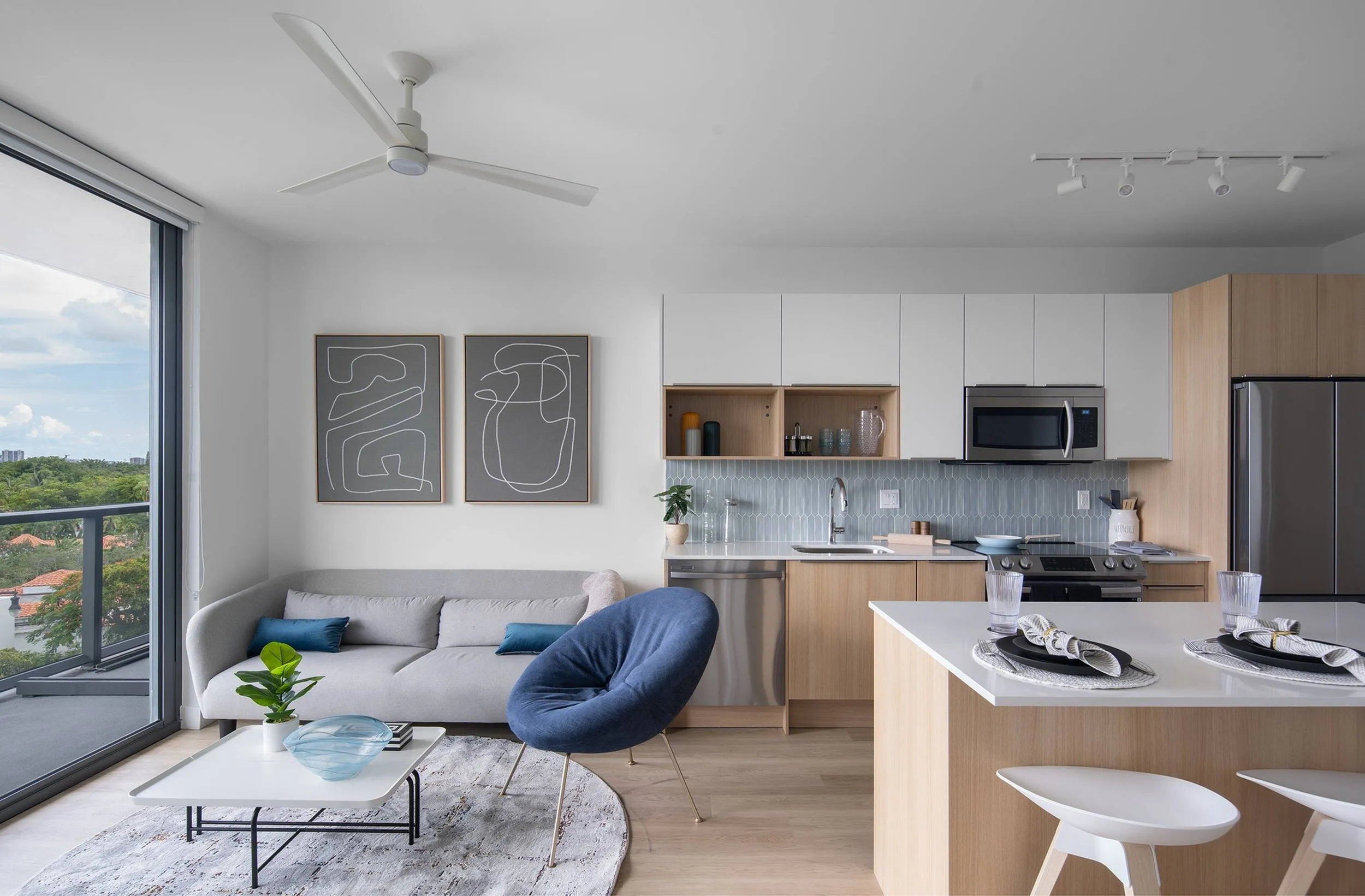 Apartment living room with balcony doors