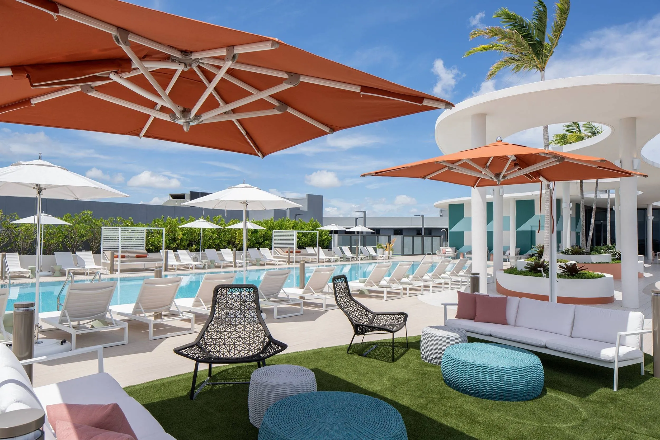 Rooftop poolside seating