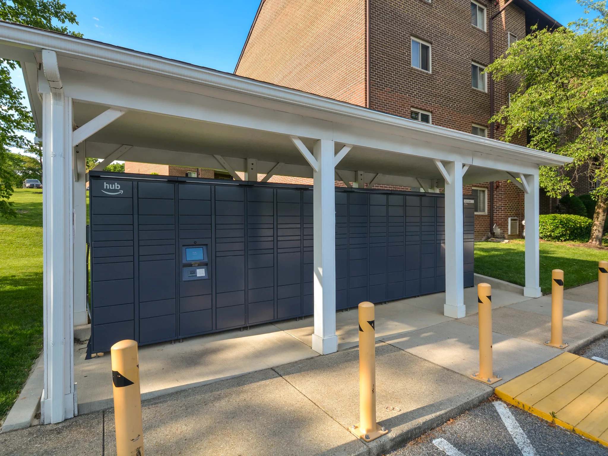 Amazon locker in outdoor porch area.