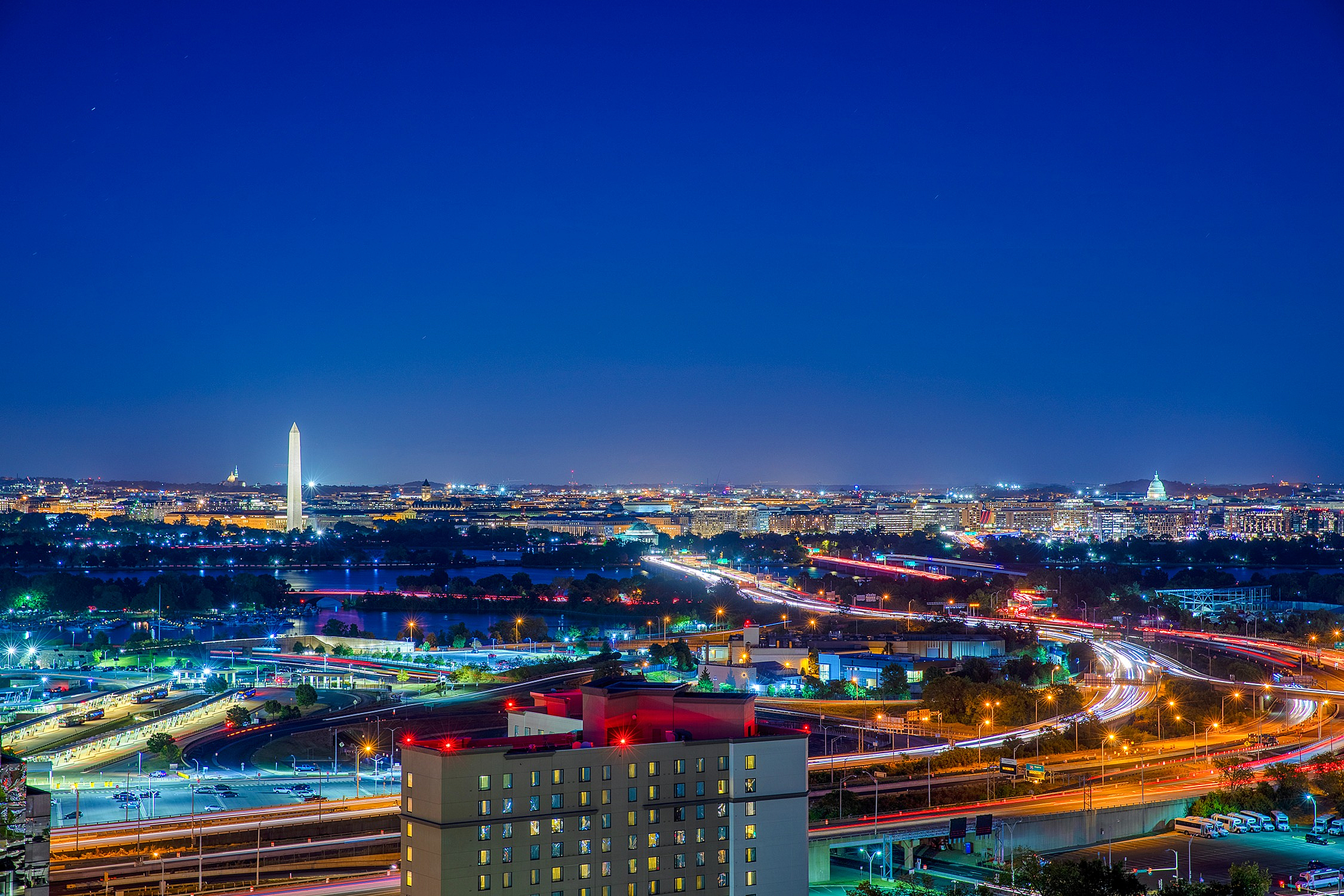 Aerial photos of D.C. Skyline at night