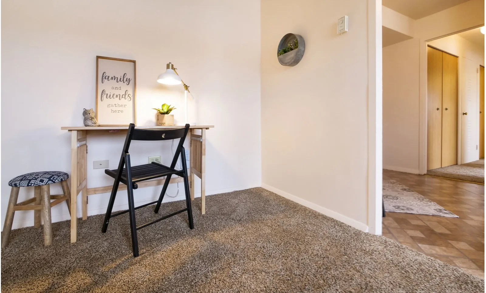 Living room with view of hallway