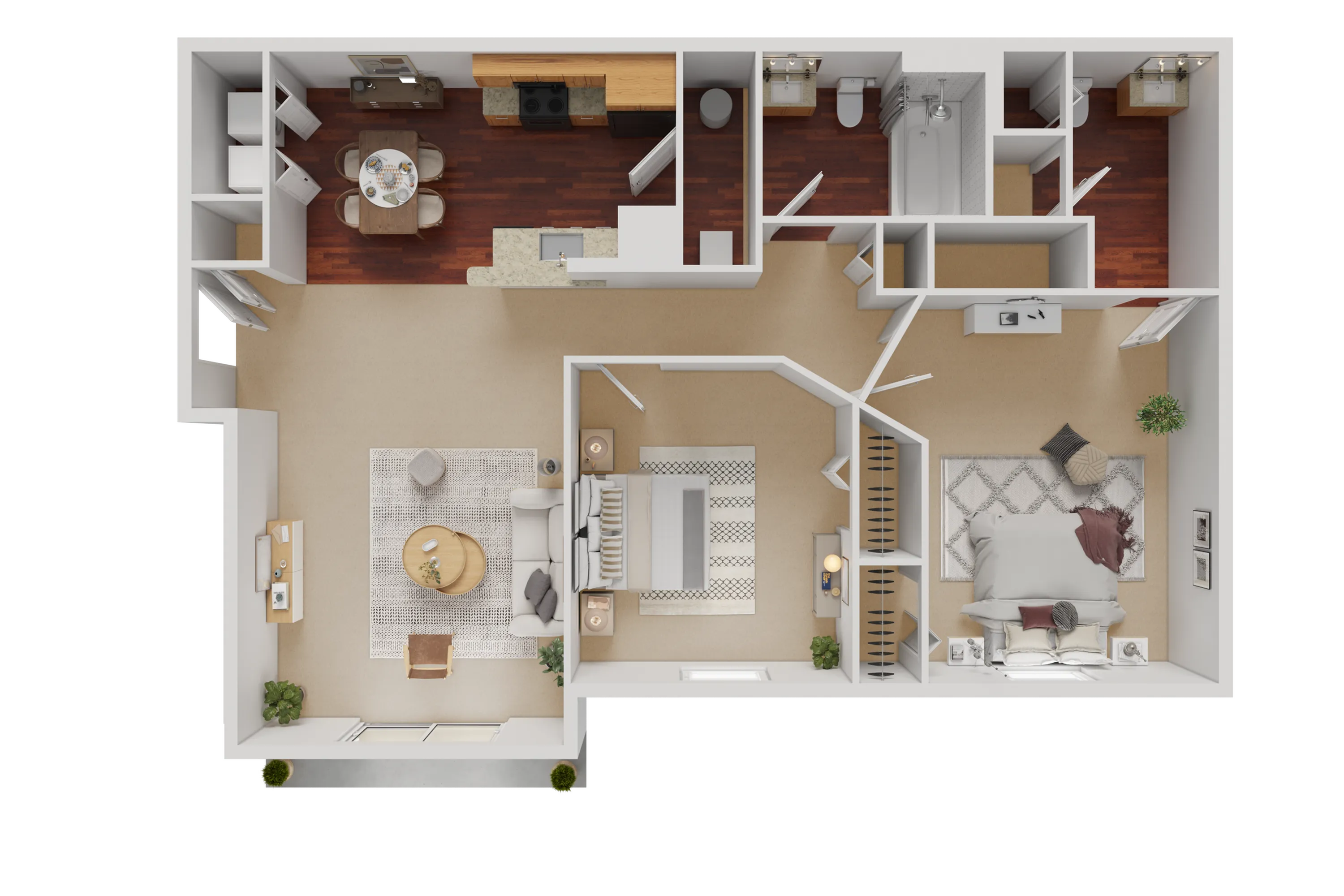 Modern floor plan showcasing a harmonious blend of style with 1 spacious bedroom, an elegant living room, and a cozy kitchen dining area.