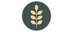 Elegant circular icon featuring a stylized golden wheat stalk on a dark green background.