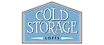 Chic Cold Storage Lofts logo with elegant typography on a stylish blue background.