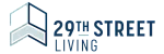 Modern logo for 29th Street Living featuring a sleek geometric design in shades of blue, embodying urban elegance and contemporary style.