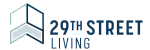 Modern logo featuring 29th Street Living in sleek blue typography, complemented by a geometric icon symbolizing contemporary urban living.