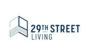 Modern logo design for 29th Street Living with geometric shapes and sleek typography, embodying urban sophistication.
