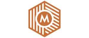 Modern geometric logo design with bold lines and a central 'M'.