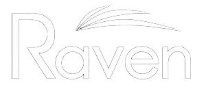 Sleek Raven logo set against a tech-inspired background, exuding modern design.