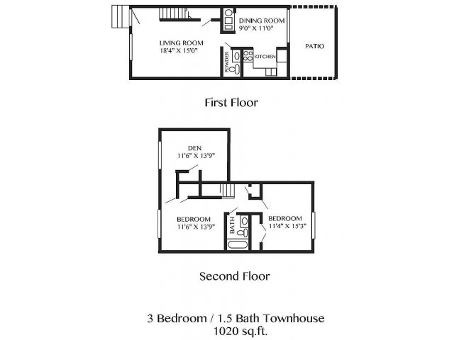 CAMELOT TOWNHOMES - 2 Bedroom w/ Den