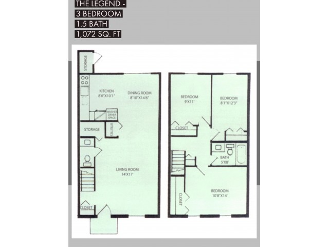 3BR 1.5 Bath 1072 Sq Ft