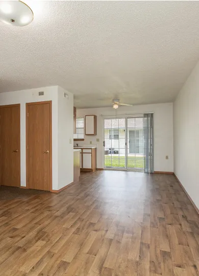 Moritz Place living room with hardwood floors