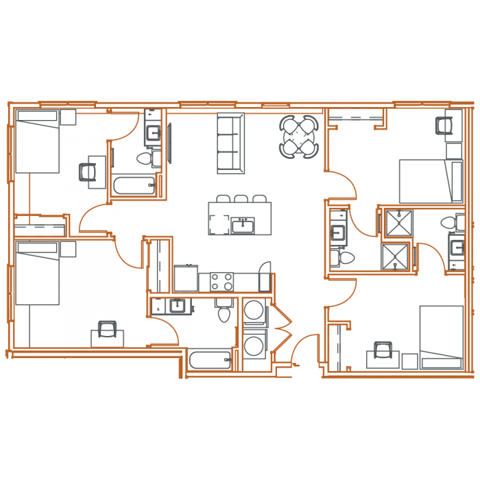 D1 Floor Plan - 4 Bedroom, 4 Bath | 4 Residents Point North Austin