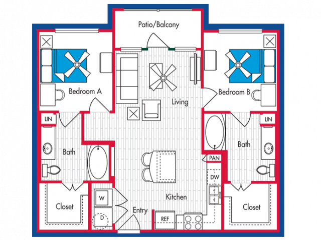 2 BEDROOM, 2 BATH Floor Plan B2