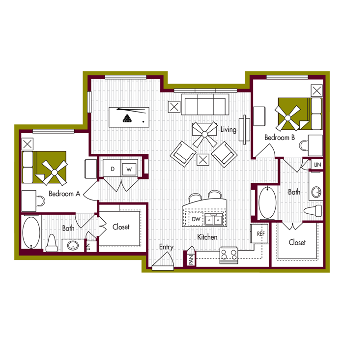 B3 Floor Plan | Domain Northgate | Apartments in College Station, TX