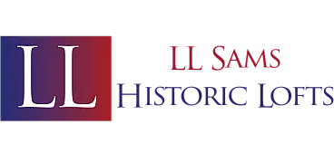 Elegant logo for LL Sams Historic Lofts with a stylish red and blue gradient.