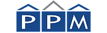 Premier Property Management logo with stylized blue and white house icons and PPM lettering.