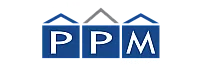 Modern PPM community logo with blue house icons symbolizing a proud neighborhood.