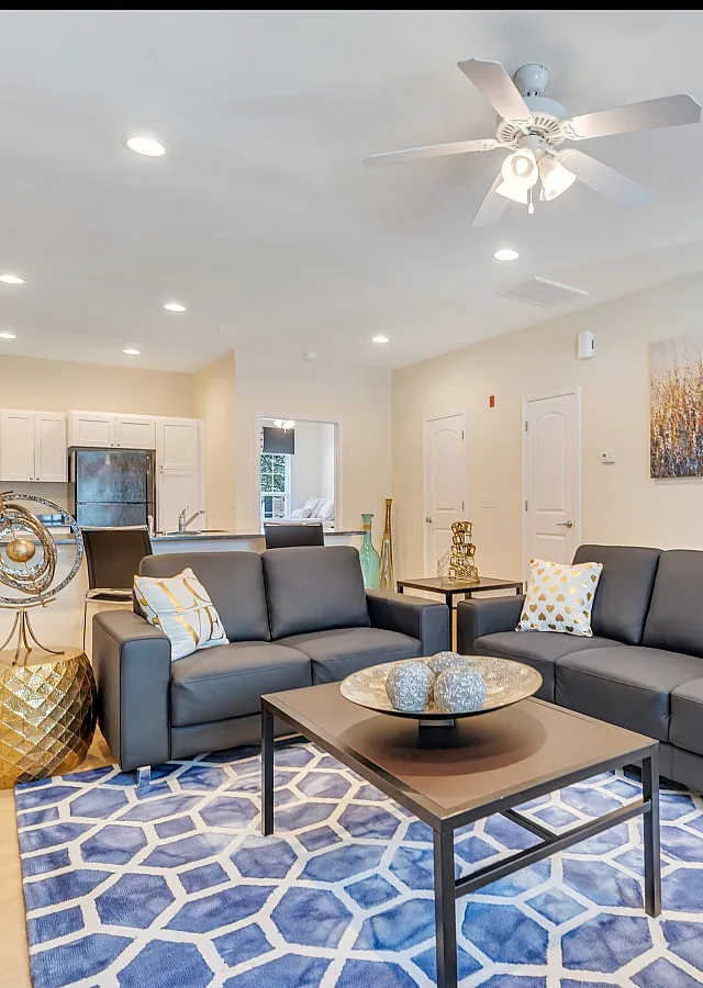Inviting open-concept living room with modern decor, stylish furniture, and a cozy ambiance, ideal for entertaining.