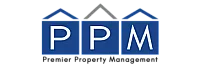 Premier Property Management logo with bold blue letters 'PPM' under three stylized roof icons.