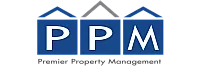 Premier Property Management logo with blue and grey houses forming the letters PPM.