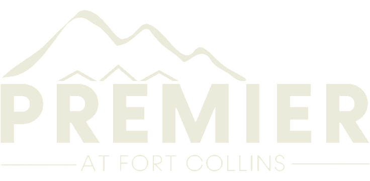 Elegant logo for Premier at Fort Collins, featuring stylized mountain design.
