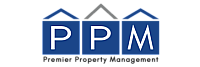 Premier Property Management logo with bold blue letters 'PPM' under three stylized roof icons.