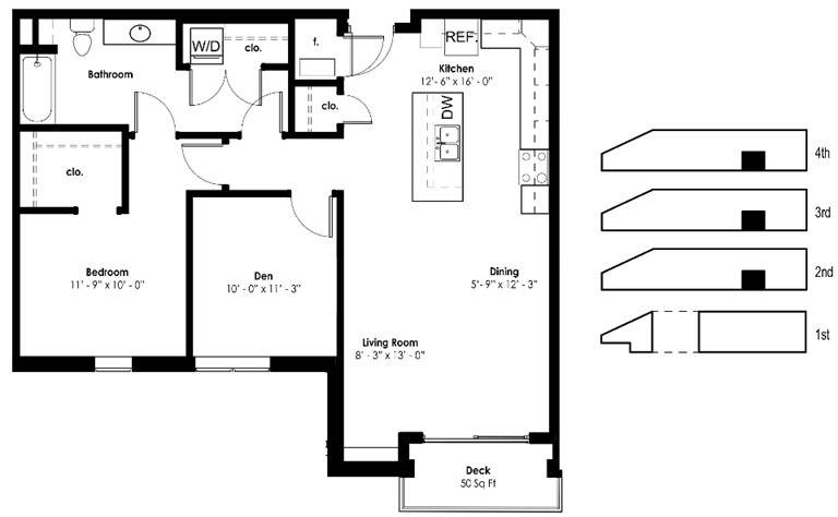 1 Bed/1 Bath (+ den)