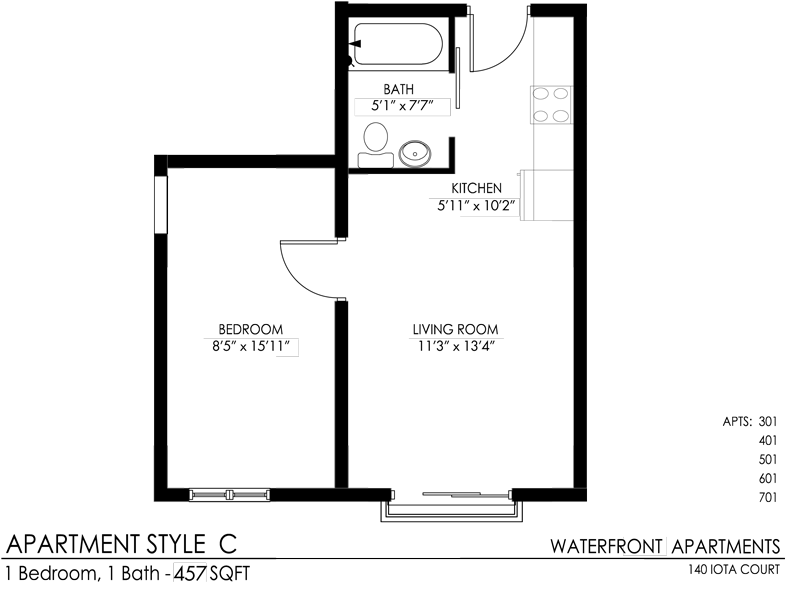 1-Bedroom- C floor plan